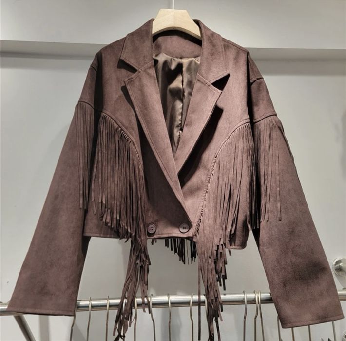 Нова замшева косуха бомбер з бахромою Zara