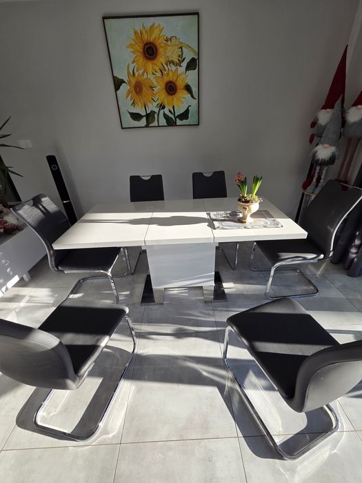 Stół biały połysk plus 6 krzeseł