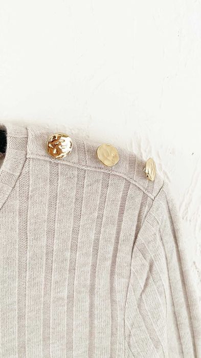 Sukienka z prążkowanej dzianiny beżowa wiskoza S/36