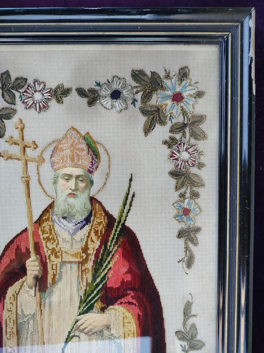 Święty Albert stary przedwojenny wyszywany obraz