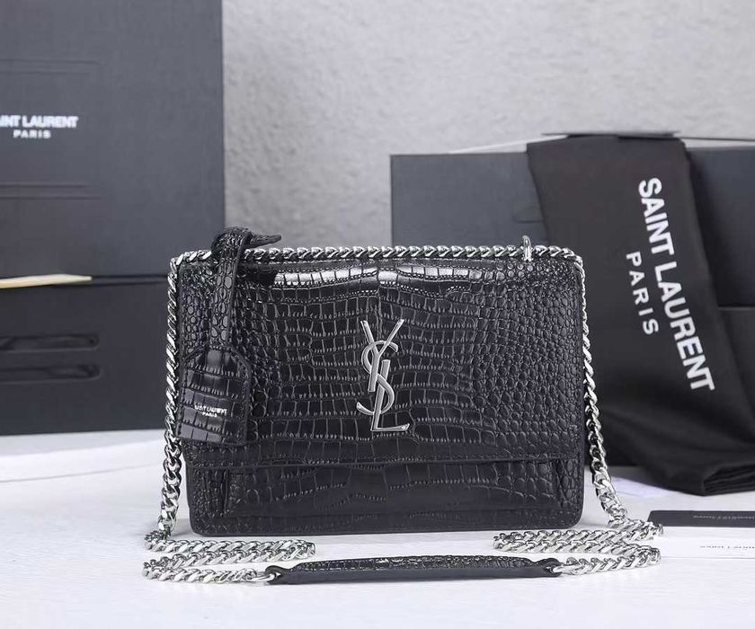 Łańcuszek z logo SAINT LAURENT z wytłoczonym wzorem krokodyla
