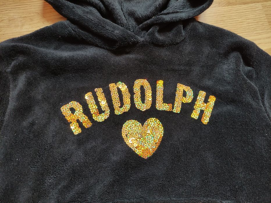 Bluza czarna zimowa z kapturem Rudolf 134/140