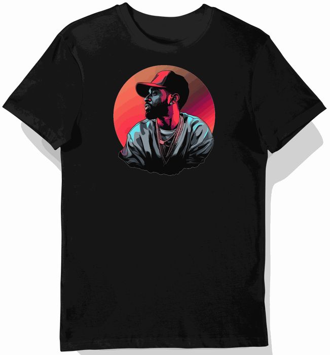 Koszulka męska czarna z grafiką hip-hopowej ikony L