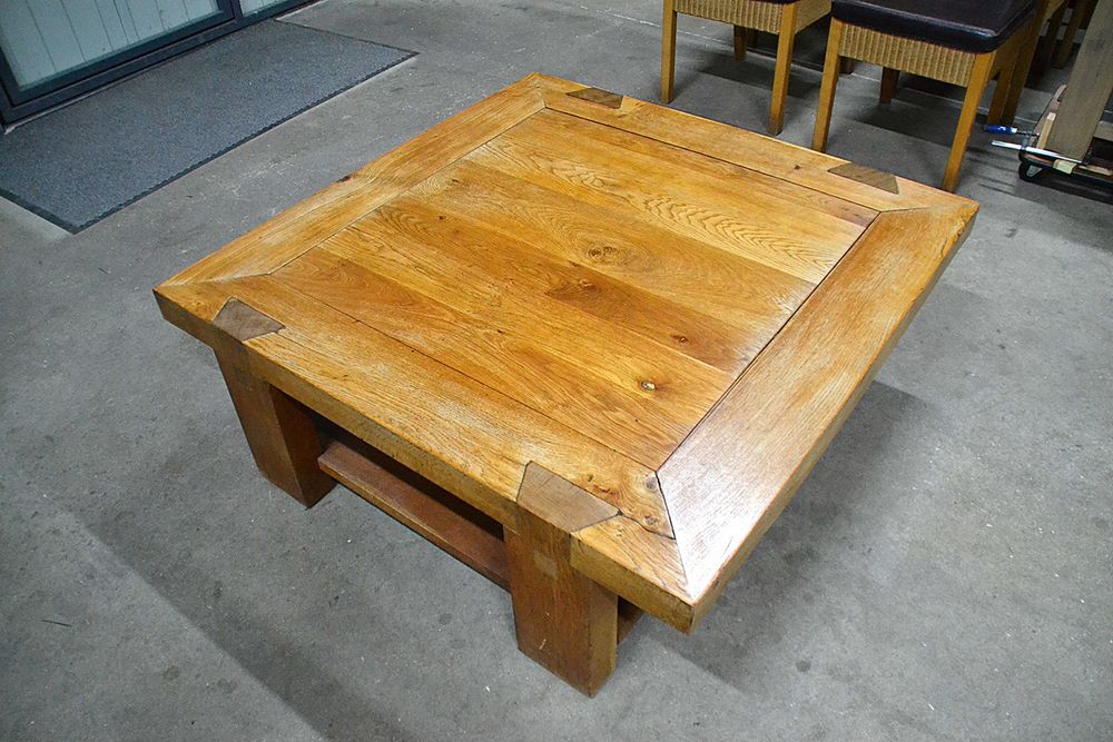 Stolik kawowy dębowy, ława, duży masywny 110x110 cm lite drewno. Raty