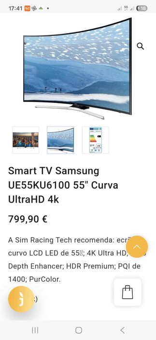 Smart TV Samsung UE55KU6100 55″ Curva UltraHD 4k ecra com mazela
