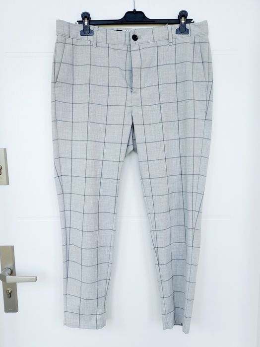 Bershka spodnie chinosy jasno szare krata eleganckie roz 44 W34