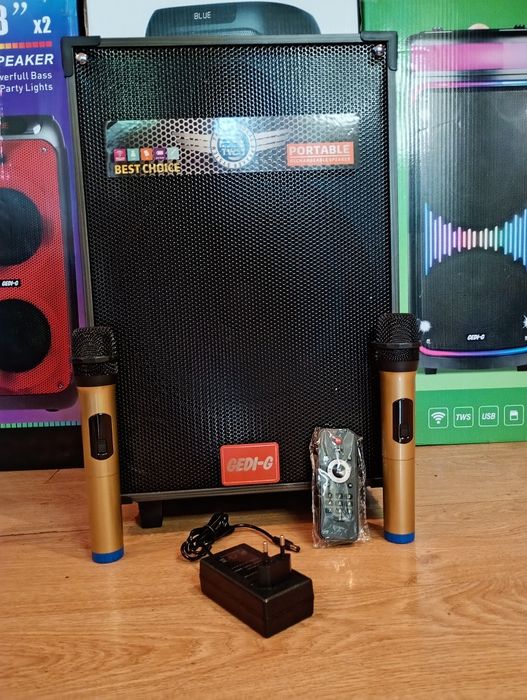 Блютуз караоке акустика Gedi-12(SD,USB,FM)пультДУ,2микрофона