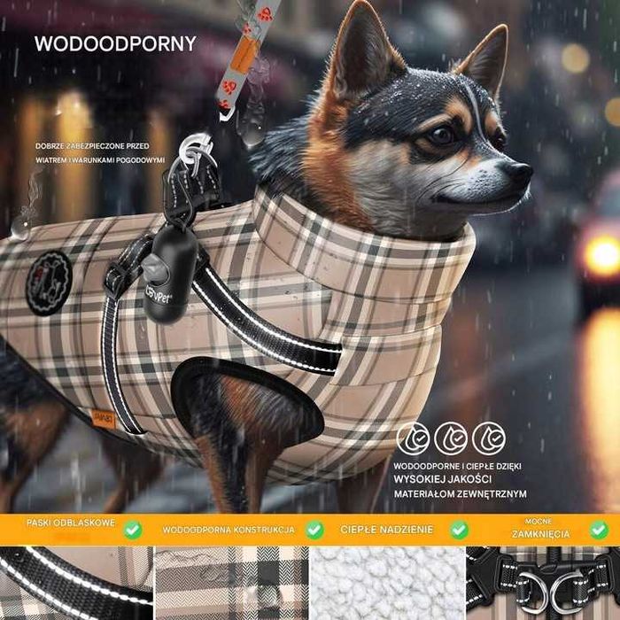 Przeciwdeszczowa kurtka kamizelka odblaskowa dla psa 14-20 kg