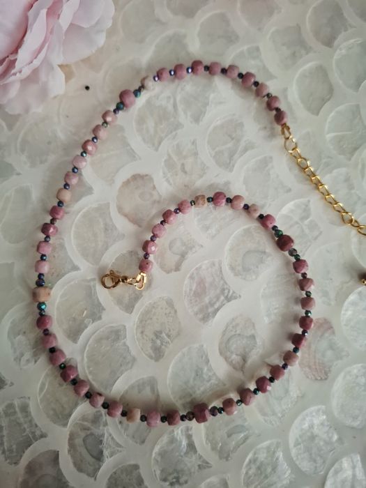 Naszyjnik handmade z naturalnych kamieni rodonit hematyt