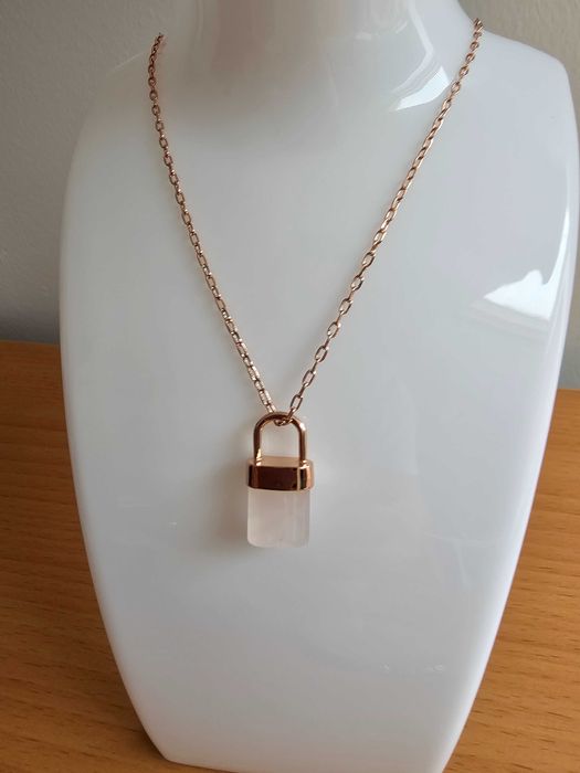 Colar Cadeado Quartzo Rosa NOVO