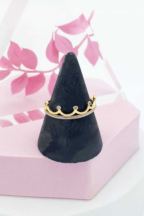 Pierścionek korona w dwóch kolorach złota pr.585