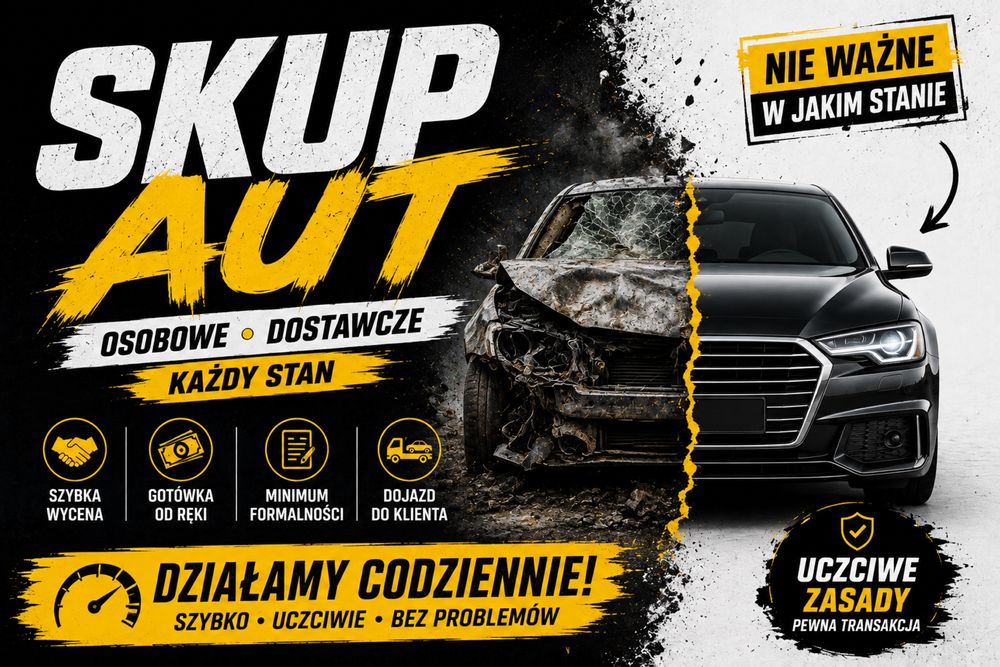 SKUP AUT / Kasacja/ 24/7 /NAJWYŻSZE CENY /Błyskawiczny Odbiór /Każdy Stan /SPRAWDŹ SAM/