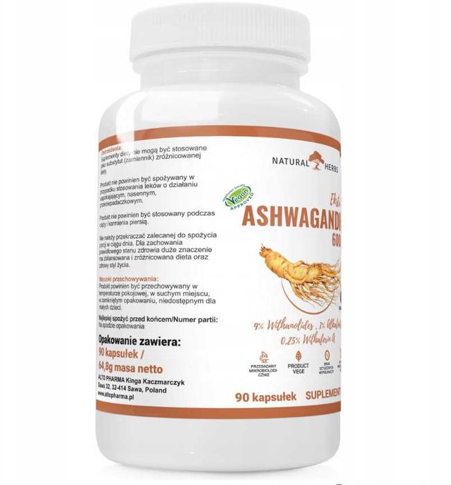 Ашваганда 600мг 90капсул  9% Natural Herbs Ashwagandha 600mg 9%