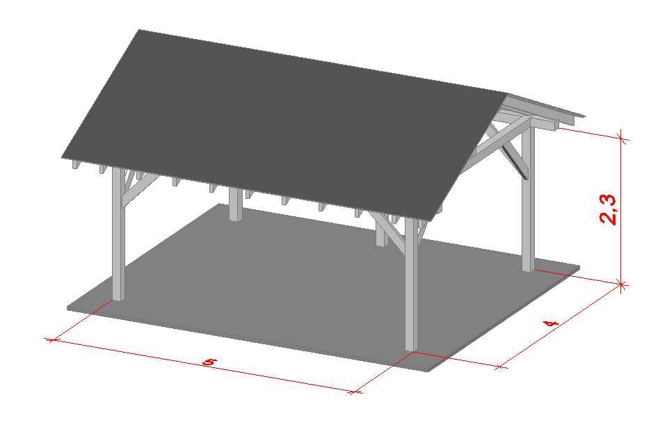 Konstrukcja wiaty dwuspadowej 4x5