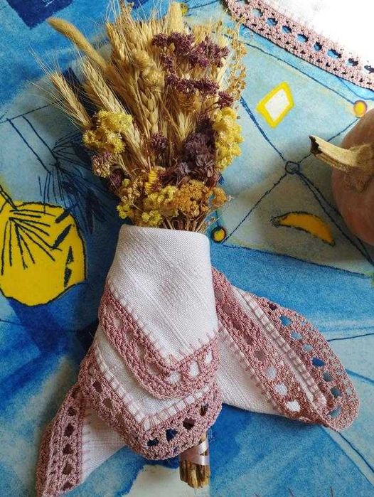 Винтаж набор льняных салфеток сервировочная мережка пасха дача паска