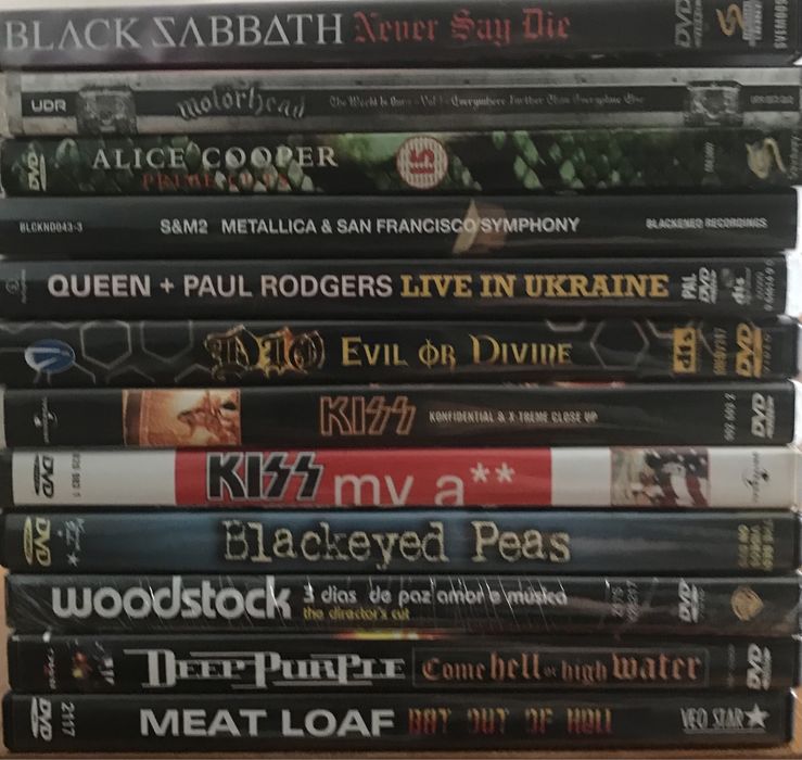 DVDs Musicais: Black Sabbath, Metallica, Motorhead, KISS.