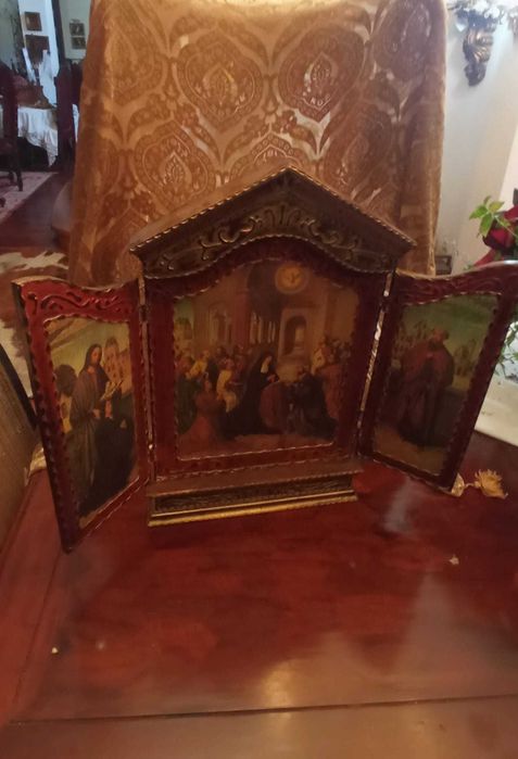 Sacred Art Triptych: Hand-Painted and Decal