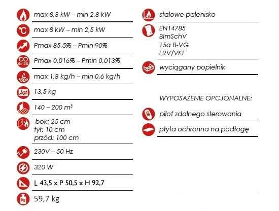 Piecyk na pellet EVA CALOR Giada 9 kW CZERWONY BIAŁY CZARNY (możliwość rat)