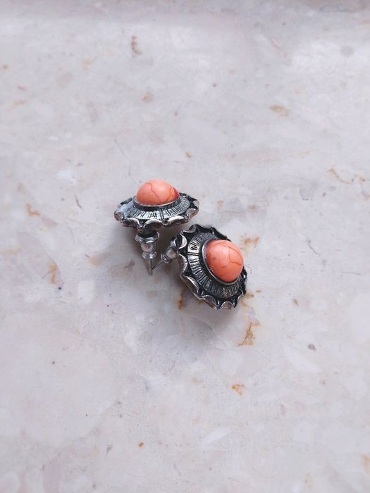 Okrągłe wiktoriańskie kolczyki koralowe sztyfty