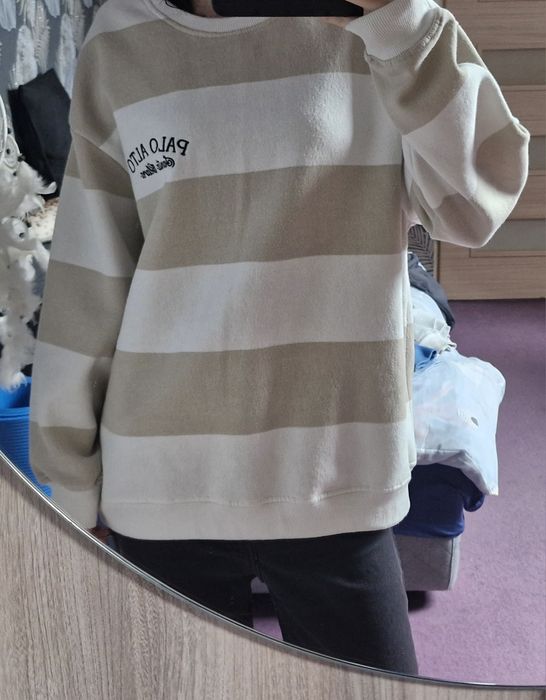 Bluza oversize biało beżowa