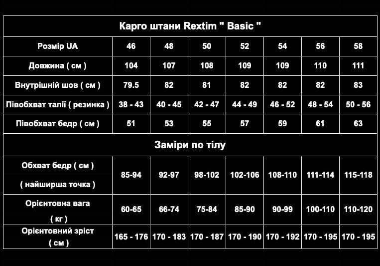 Карго штани Rextim Basic чорні, хакі, мультикам, піксель