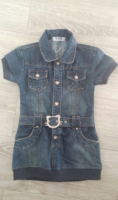 Tunika sukienka Hello Kitty 110 116 kotek dżinsowa jeans dżins pasek