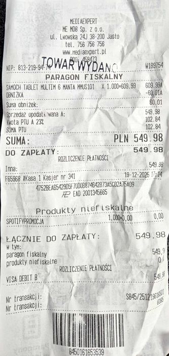 Odtwarzacz multimedialny Manta Auto Fusion Pro, Android Auto, Gwarancja, Komis Jasło Czackiego