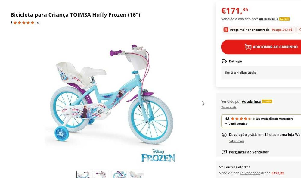 Bicicleta criança roda 16 -  Frozen