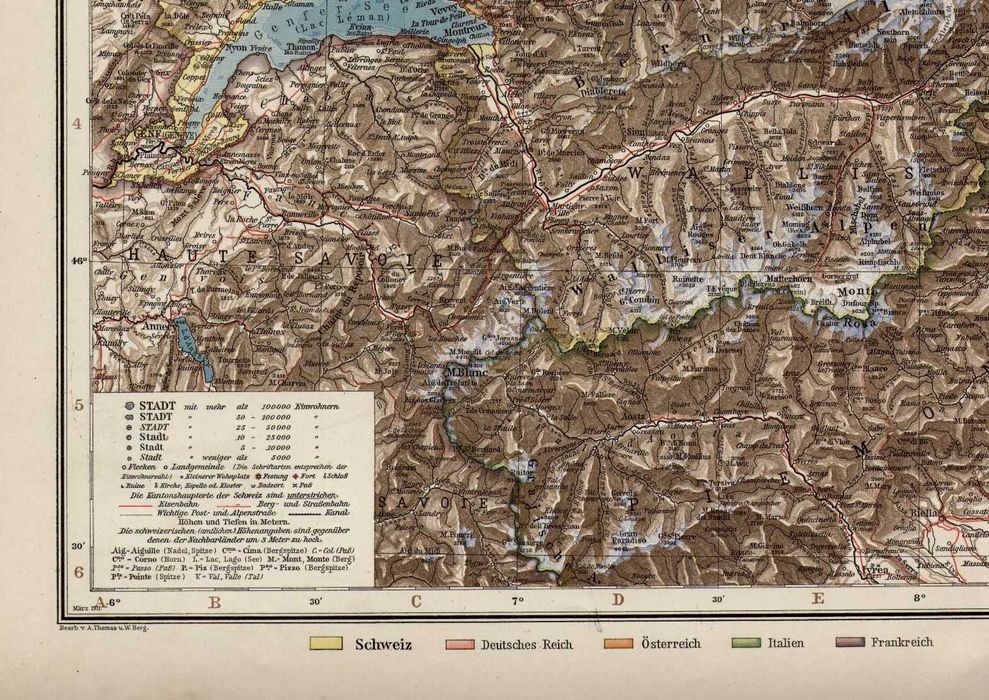 Szwajcaria. Duża efektowna mapa 1909 r. autentyk