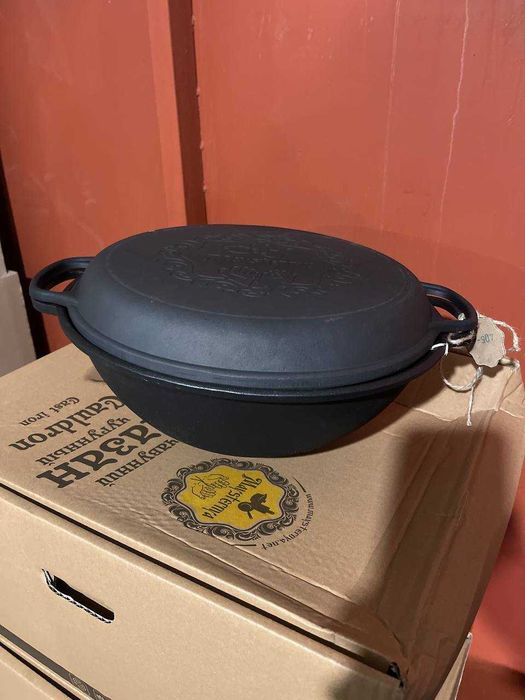 Казан 8л, Ø34см,вага 9,79кг, чавунний узбецький WOK, кришка-сковорода