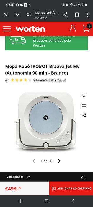 Irobot mopa IROBOT Braava Jet M6 (Autonomia 90 min - Branco)