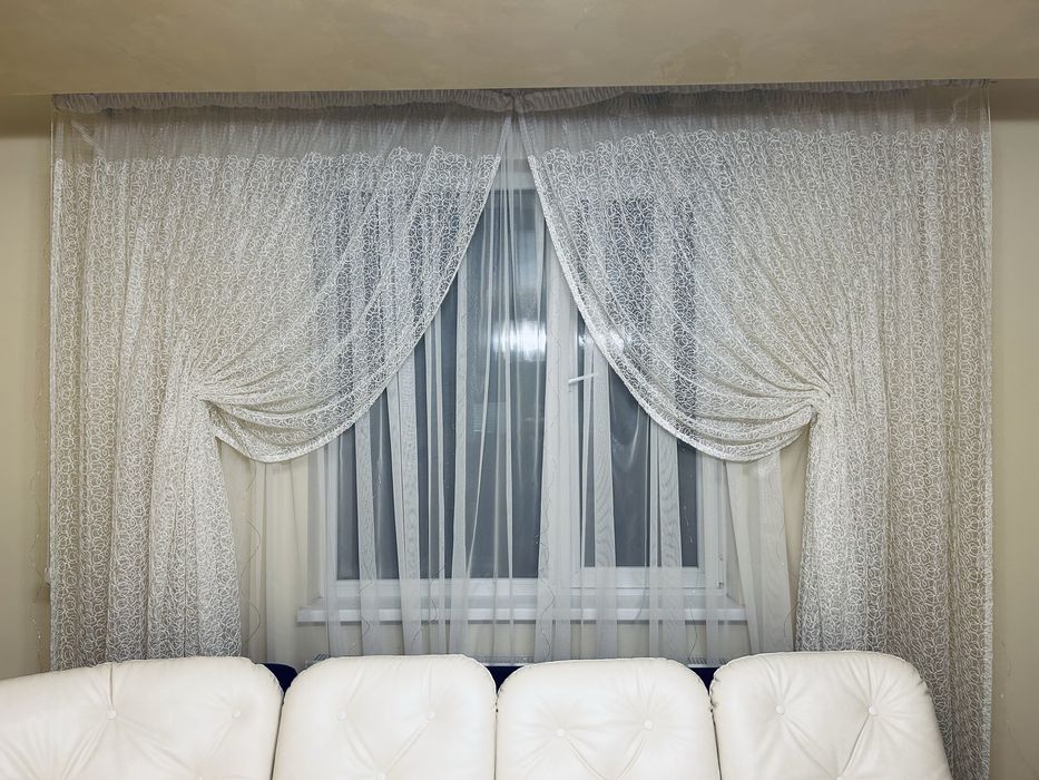 Комплект штори/тюль/стелевий карниз та серита система підтягування щто