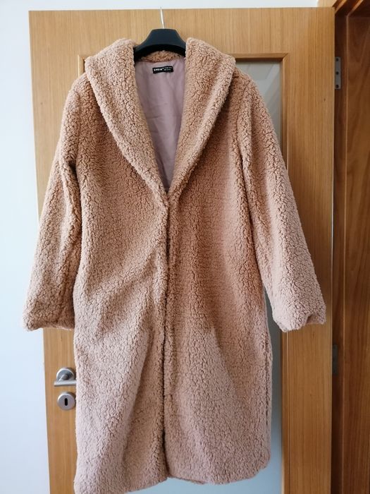 Casaco comprido pelúcia bege NOVO tamanho L