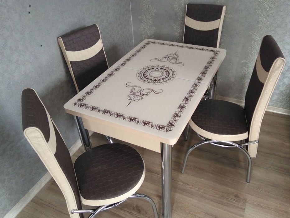 Стіл обідній Кухонный стеклянный обеденный раскладной стол со стульями