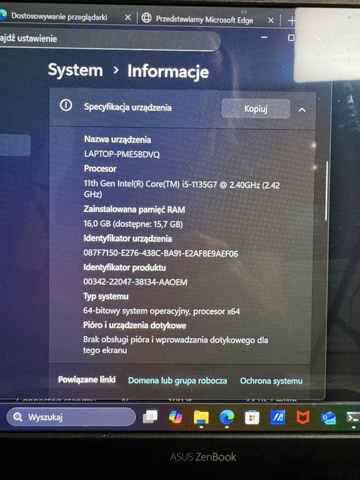 Laptop ASUS ZenBook 13 cali UX325E 16RAM, i5 ekran OLED