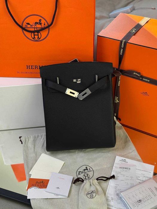 Кожаный слинг Hermers плечевая сумка Эрме черный рюкзак Эрмес c932