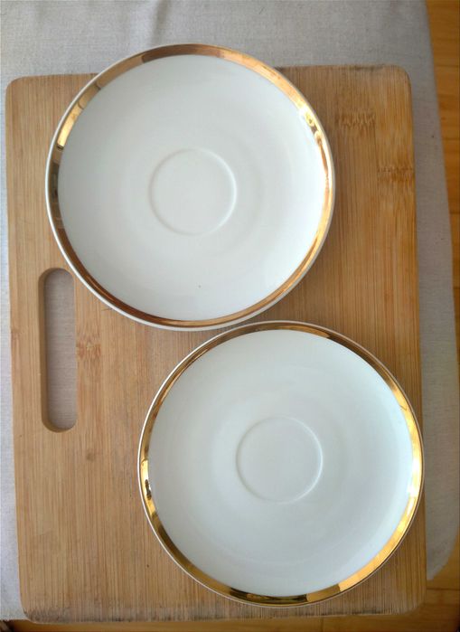 2 x talerzyk spodek Biała porcelana złoty pasek Bohemia Czechoslovakia