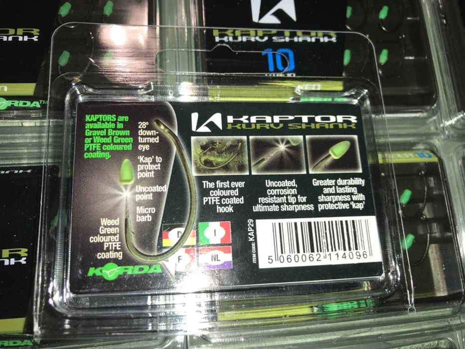 крючки Korda Kaptor Hooks Size 10 Kurv Shank Micro Barb