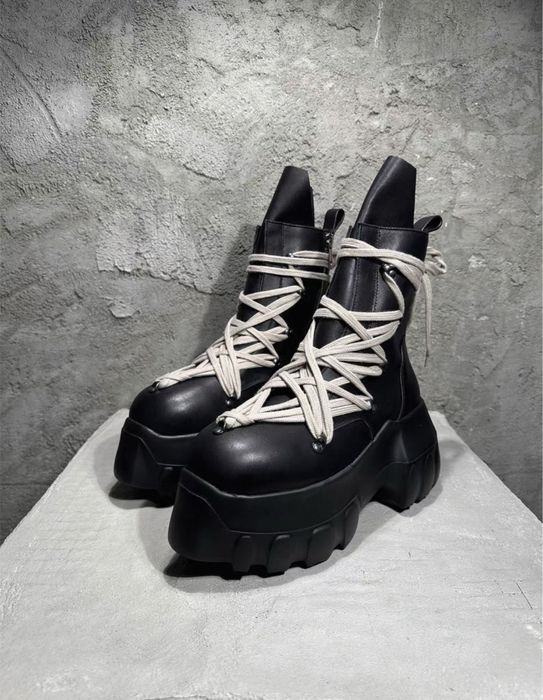 Черевики Rick Owens Mega lace Tractor boots чорні ботинки geobasket