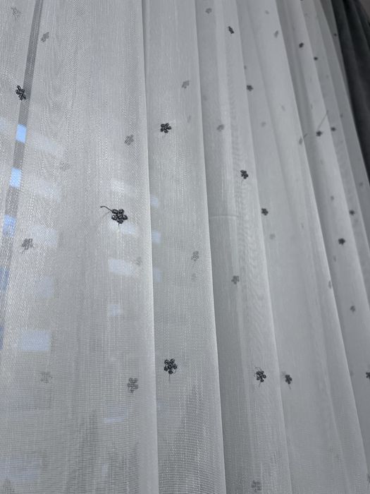 Тюль сіра омбре льон бамбук вишивка