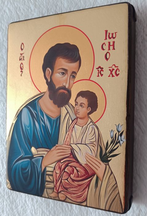 Ikona św. Józefa na desce z certyfikatem.