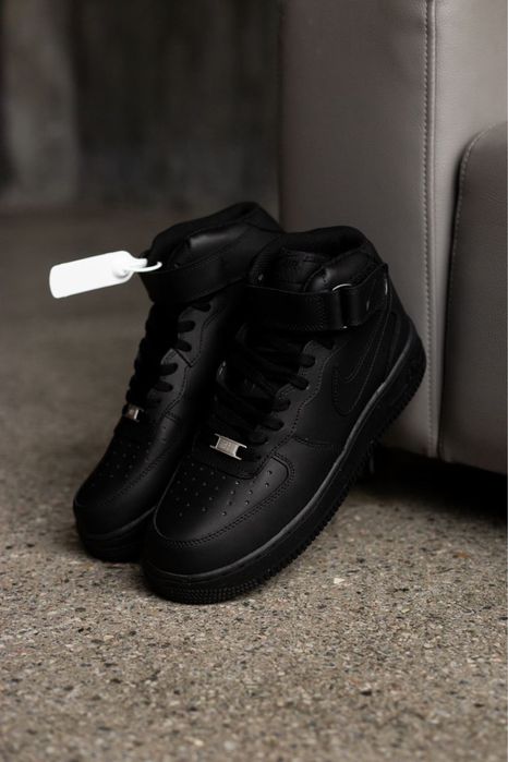 Кросівки Nike Air Force 1 Mid Black | Чорні Шкіра
