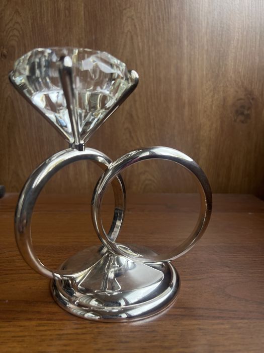 Весільний свічник Каблучка с діамантом 16х16 см метал скло