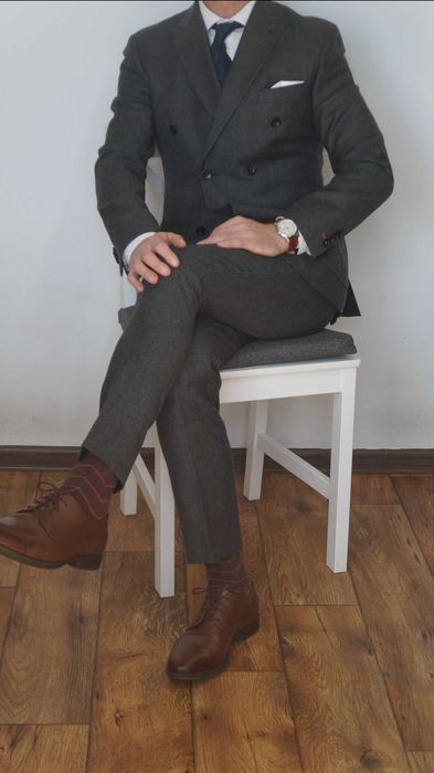 Garnitur Dwurzędowy Letni Morris Szary Grafit Wełna Rozmiar 48 Stan Idealny