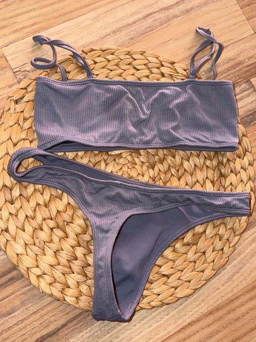 Купальник Oysho рубчик бандо сіро блакитний