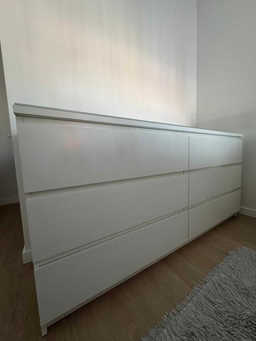Cómoda 6 gavetas IKEA MALM, branca, 160x78 cm, c/ tampo em vidro fosco