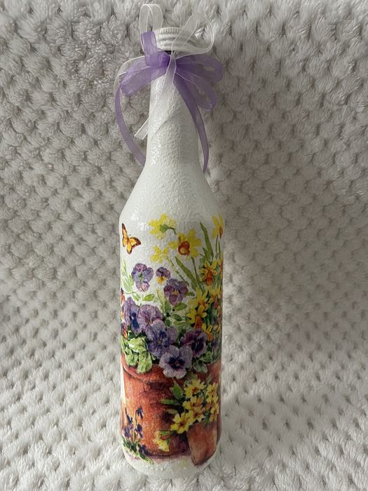 Ozdobna butelka decoupage hand made rękodzieło