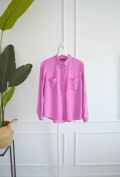 Koszula wiskozowa kieszonki różowa S 36 nowa