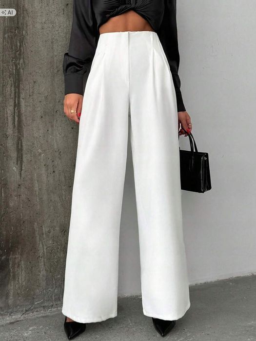 Shein białe eleganckie spodnie palazzo z wysokim stanem xl 1ła