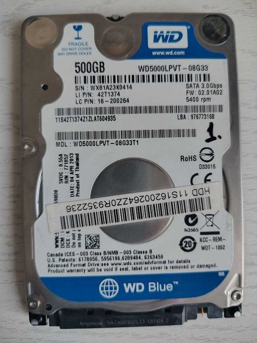 Жорсткий диск 2.5" 500GB WD (WD5000LPCX)